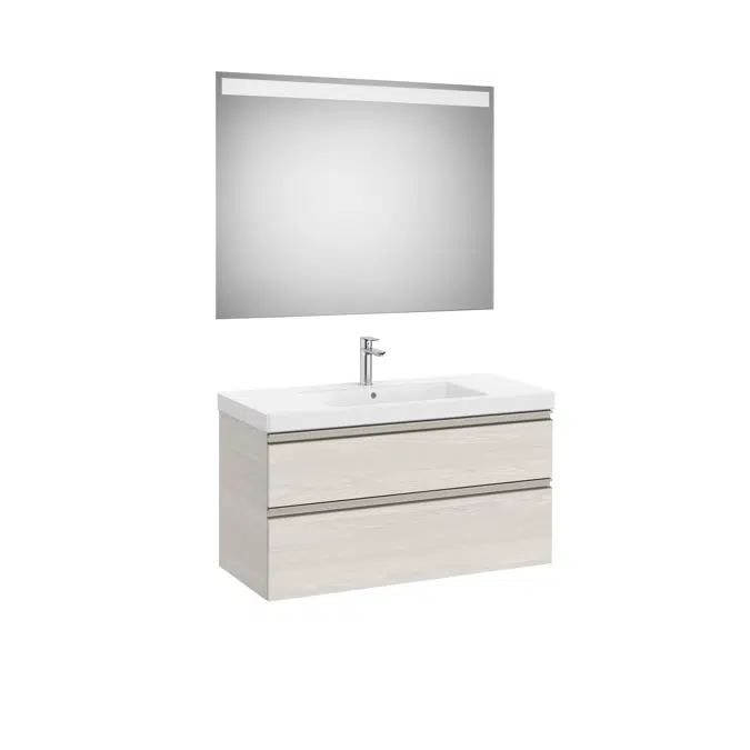 The Gap Pack (base unit with two drawers for centred over countertop basin and Eidos LED mirror)