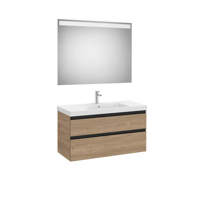 The Gap Pack (base unit with two drawers for centred over countertop basin and Eidos LED mirror)