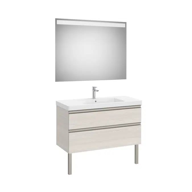 The Gap Pack (base unit with two drawers for centred over countertop basin and Eidos LED mirror)