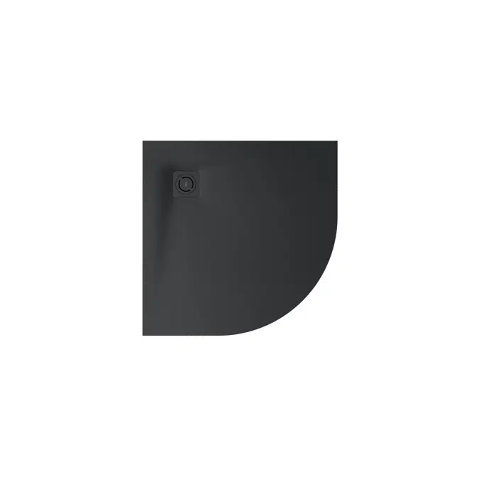Terran Stonex® corner shower tray. Antislip surface. Gravel texture. Extraslim. Includes high-flow drain of 80 mm height and grid matching the colour of the shower tray