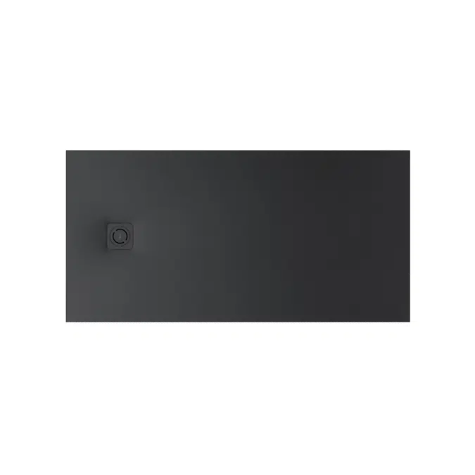 Terran Stonex® rectangular shower tray. Antislip surface. Gravel texture. Extraslim. Includes high-flow drain of 80 mm height and grid matching the colour of the shower tray