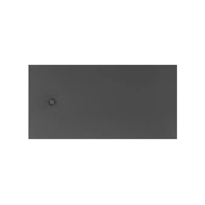 Terran Stonex® rectangular shower tray. Antislip surface. Gravel texture. Extraslim. Includes high-flow drain of 80 mm height and grid matching the colour of the shower tray
