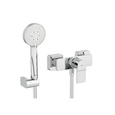 Image for L20  Square - Wall-mounted shower mixer with Stella 100/3 hand-shower, 1.50 m PVC flexible shower hose and swivel wall bracket