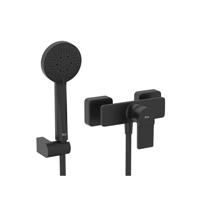 L20  Square - Wall-mounted shower mixer with Stella 100/3 hand-shower, 1.50 m PVC flexible shower hose and swivel wall bracket