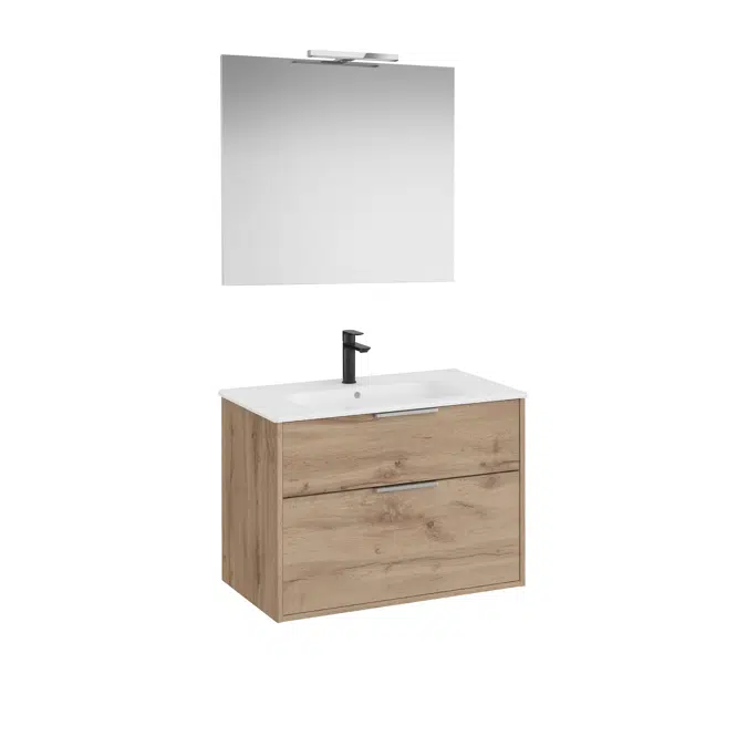 Optica Pack - Base unit with two drawers , ceramic basin, mirror and LED spotlight