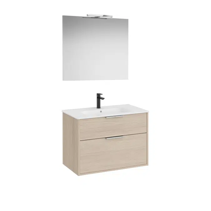 Optica Pack - Base unit with two drawers , ceramic basin, mirror and LED spotlight