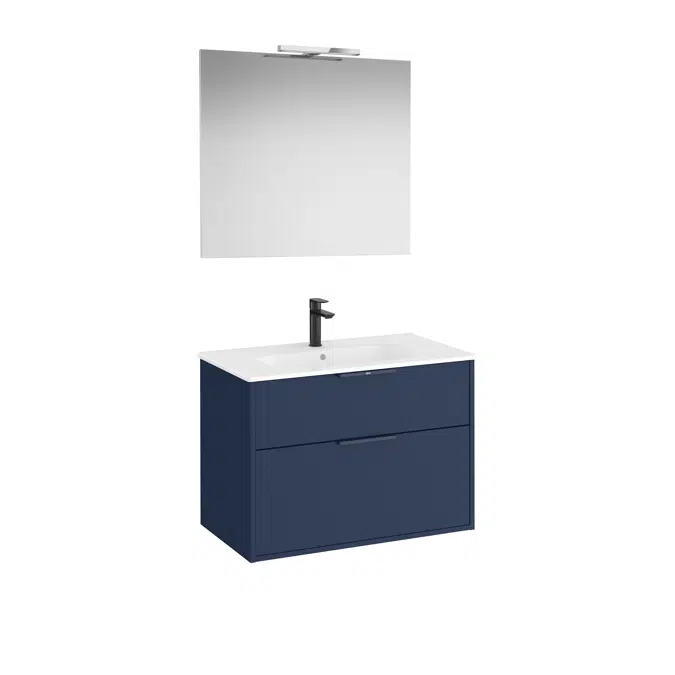 Optica Pack - Base unit with two drawers , ceramic basin, mirror and LED spotlight