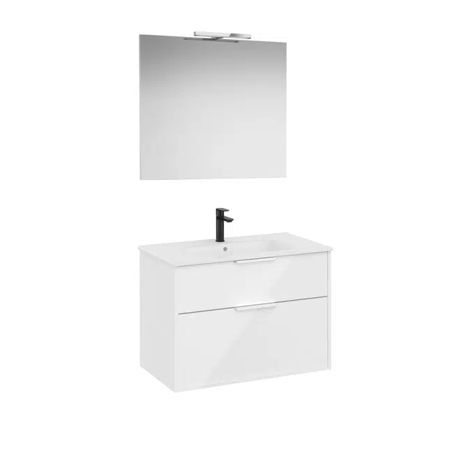 Optica Pack - Base unit with two drawers , ceramic basin, mirror and LED spotlight