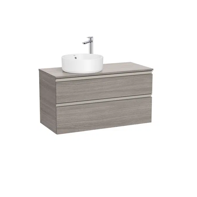 The Gap Base unit with two drawers and over countertop basin on the left