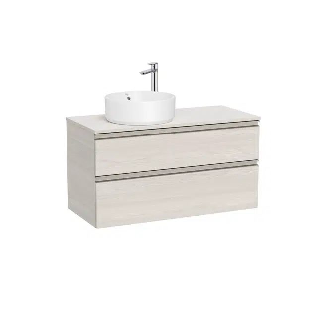 The Gap Base unit with two drawers and over countertop basin on the left