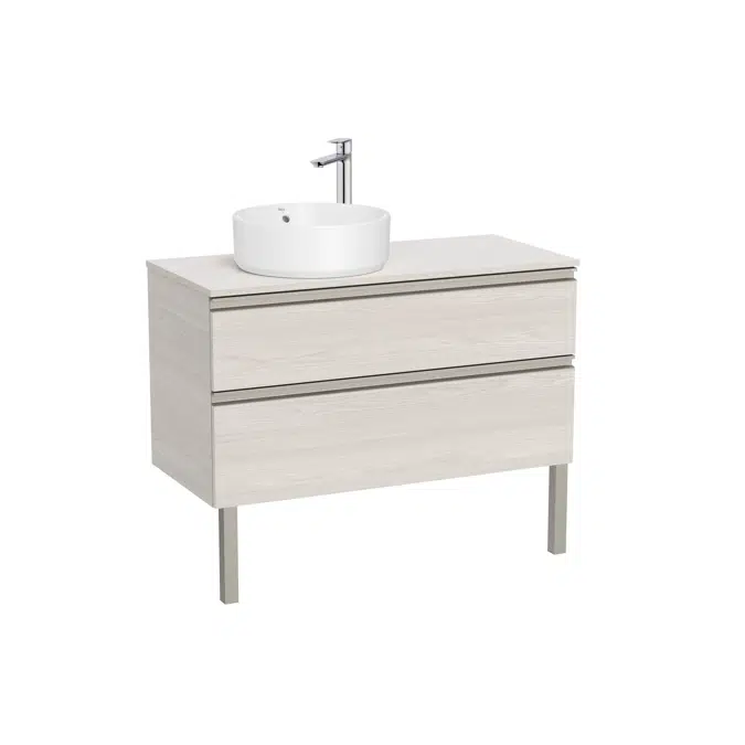 The Gap Base unit with two drawers and over countertop basin on the left
