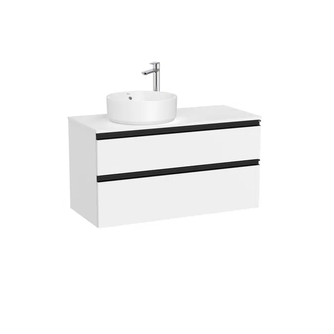 The Gap Base unit with two drawers and over countertop basin on the left