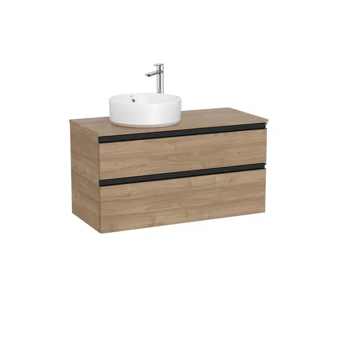 The Gap Base unit with two drawers and over countertop basin on the left