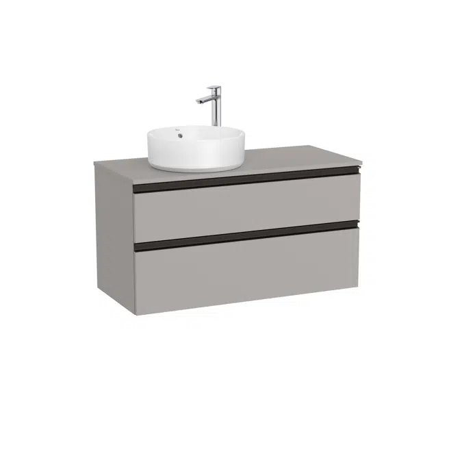 The Gap Base unit with two drawers and over countertop basin on the left