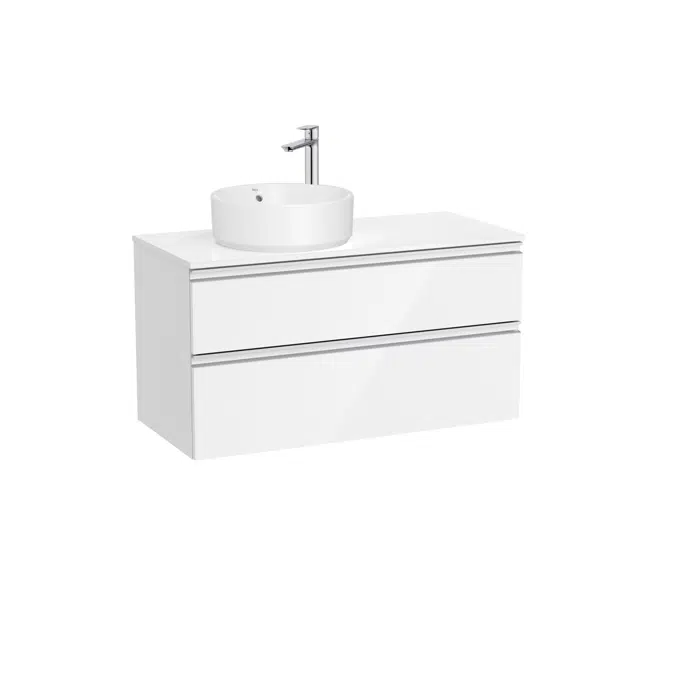 The Gap Base unit with two drawers and over countertop basin on the left