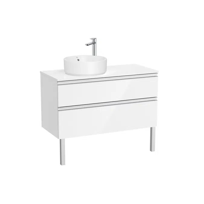 The Gap Base unit with two drawers and over countertop basin on the left