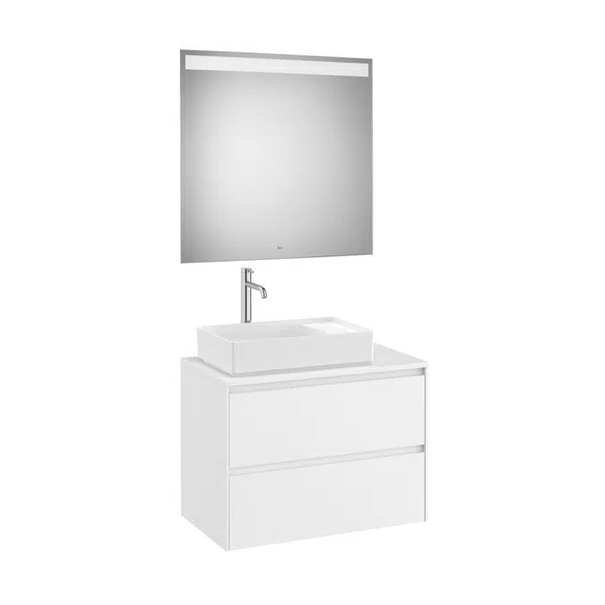 ONA Pack (base unit for over countertop left hand basin with two drawers and LED mirror)