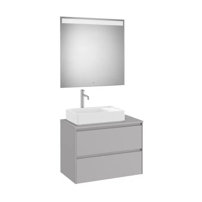 ONA Pack (base unit for over countertop left hand basin with two drawers and LED mirror)