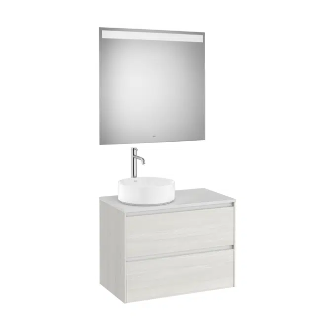 ONA Pack (base unit for over countertop left hand basin with two drawers and LED mirror)