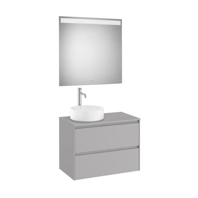 ONA Pack (base unit for over countertop left hand basin with two drawers and LED mirror)