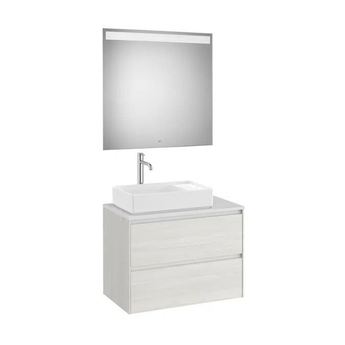 ONA Pack (base unit for over countertop left hand basin with two drawers and LED mirror)