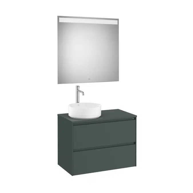 ONA Pack (base unit for over countertop left hand basin with two drawers and LED mirror)