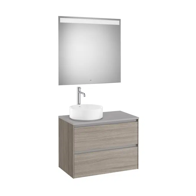 ONA Pack (base unit for over countertop left hand basin with two drawers and LED mirror)