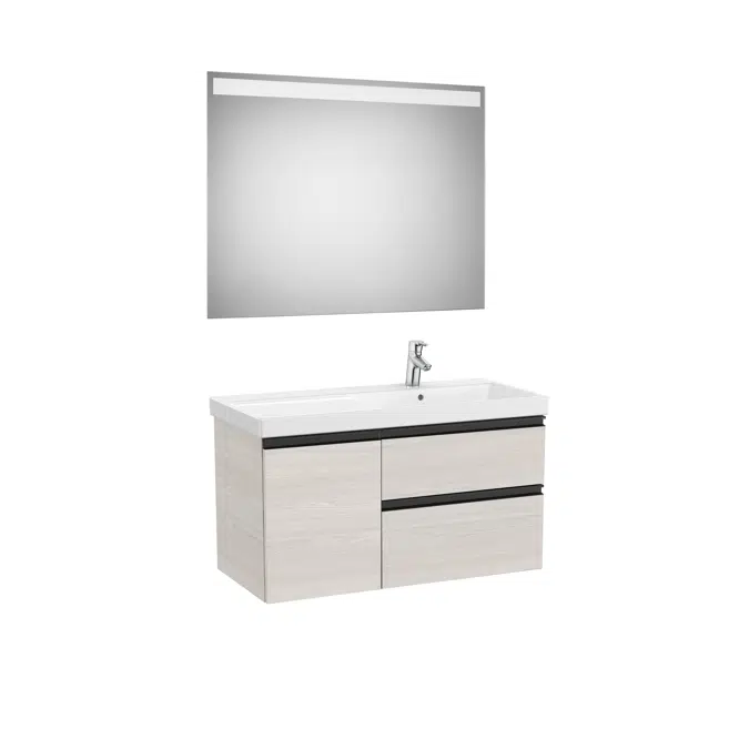 DOMI Pack 1000 right hand basin (base unit w/ two drawers, one door, basin and LED mirror)