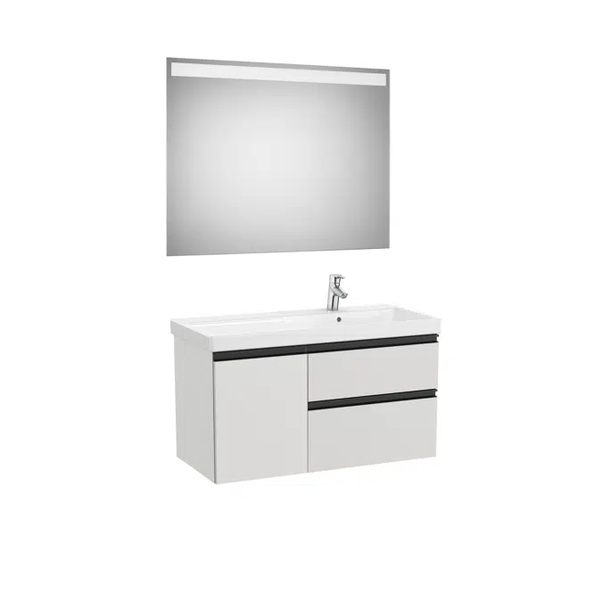 DOMI Pack 1000 right hand basin (base unit w/ two drawers, one door, basin and LED mirror)
