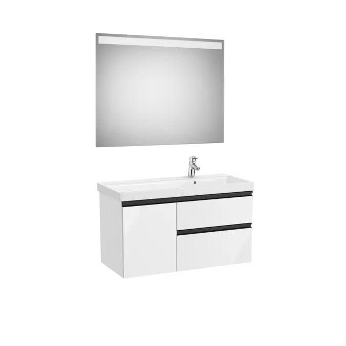 DOMI Pack 1000 right hand basin (base unit w/ two drawers, one door, basin and LED mirror)