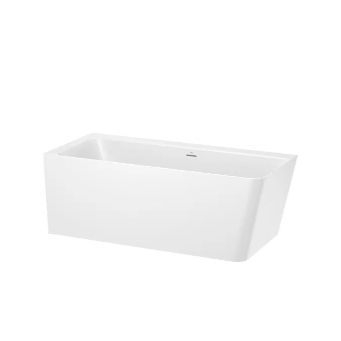ONA Asymmetric left corner bathtub with panels. Made of Stonex. Includes click-clack drain, trap and integrated overflow.