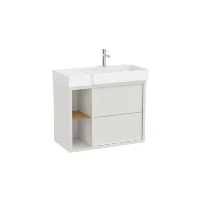 afbeelding voor Tura  Unik (Asymmetric base unit with two drawers, side shelves and basin on the right)
