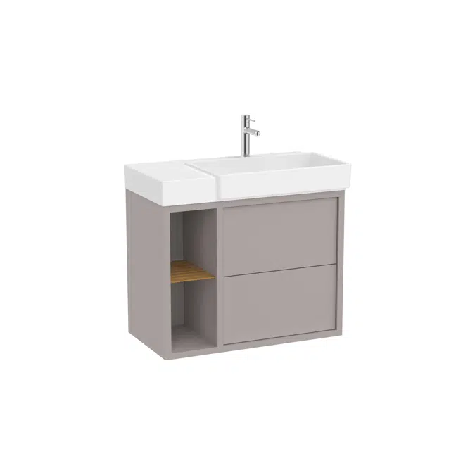Tura  Unik (Asymmetric base unit with two drawers, side shelves and basin on the right)