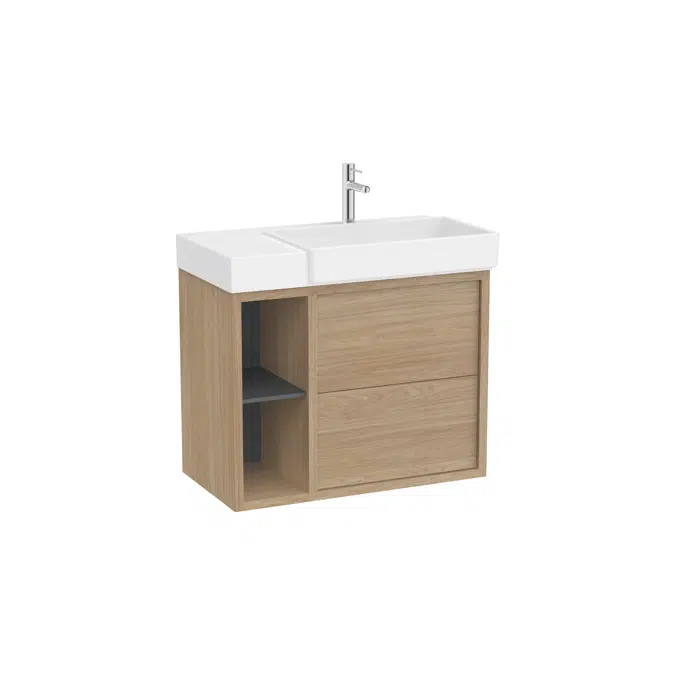 Tura  Unik (Asymmetric base unit with two drawers, side shelves and basin on the right)
