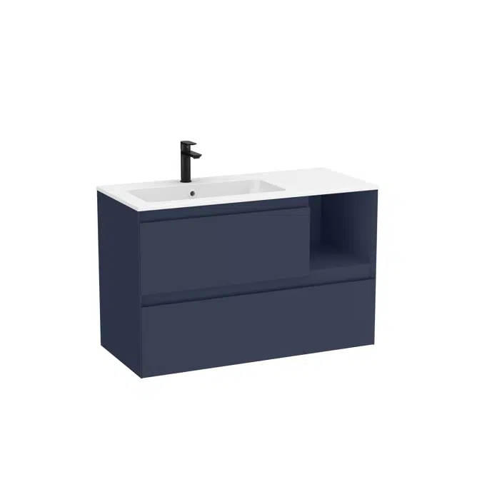 Tenue Unik (base unit with two drawers, one open module and Stonex® basin in matt white finish on the left)