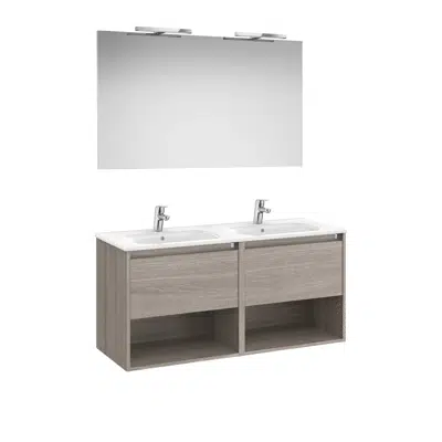 Image for Tenor  Pack - base unit with two drawers, bottom shelves, double basin, mirror and LED spotlight