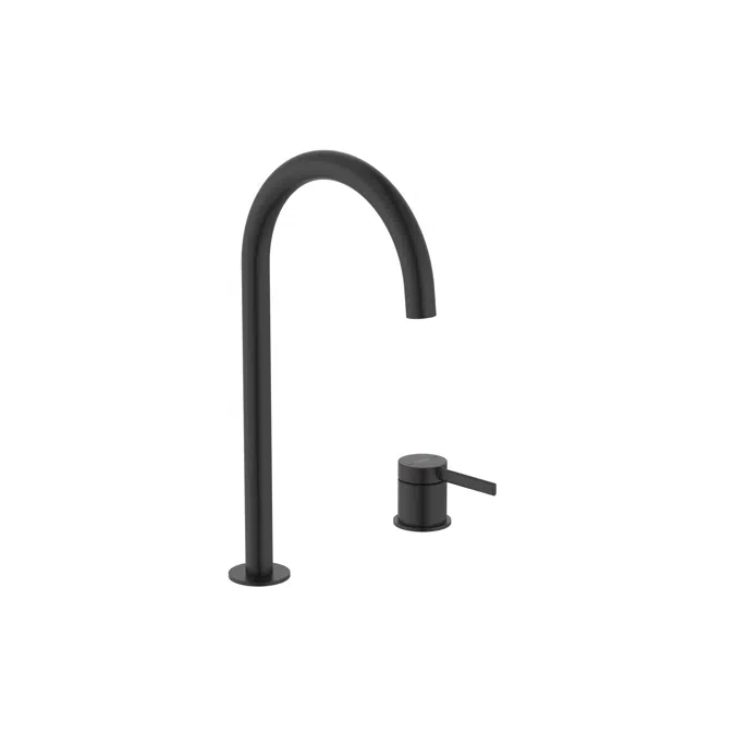Ona - Basin mixer with deck-mounted handle, smooth body and click-clack waste