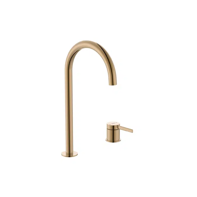 Ona - Basin mixer with deck-mounted handle, smooth body and click-clack waste