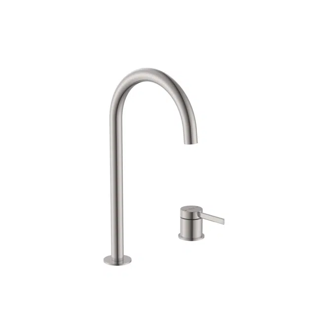 Ona - Basin mixer with deck-mounted handle, smooth body and click-clack waste