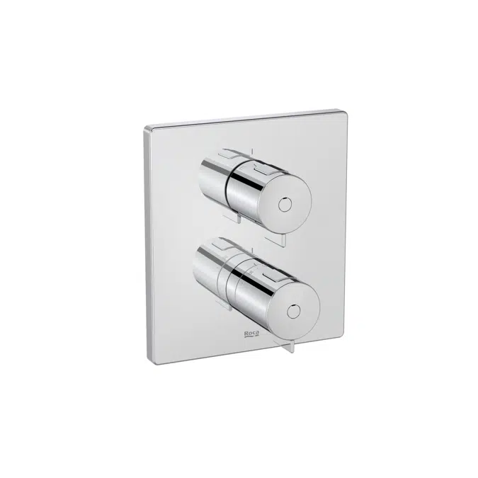 T-500 - Square - Built-in thermostatic bath-shower mixer (2 ways) with diverter-flow regulator. To be completed with RocaBox A525869403