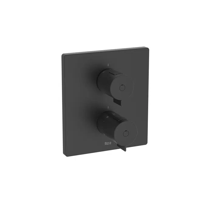 T-500 - Square - Built-in thermostatic bath-shower mixer (2 ways) with diverter-flow regulator. To be completed with RocaBox A525869403