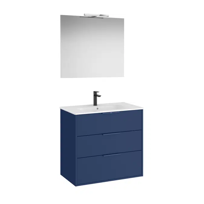 Optica Pack - Base unit with three drawers , ceramic basin, mirror and LED spotlight