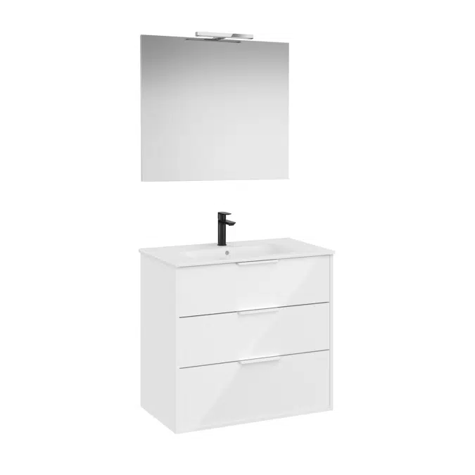 Optica Pack - Base unit with three drawers , ceramic basin, mirror and LED spotlight