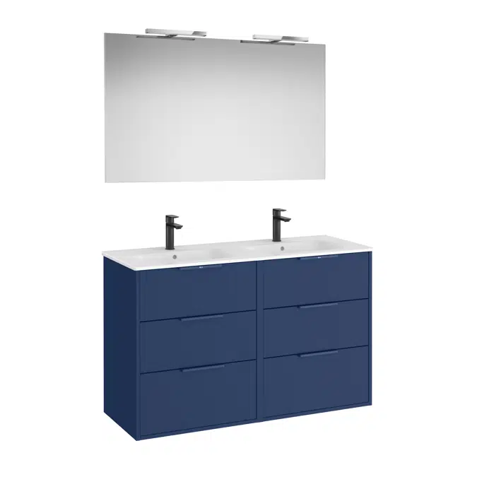 Optica Pack - Base unit with six drawers , double ceramic basin, mirror and LED spotlight