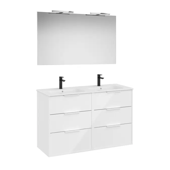 Optica Pack - Base unit with six drawers , double ceramic basin, mirror and LED spotlight