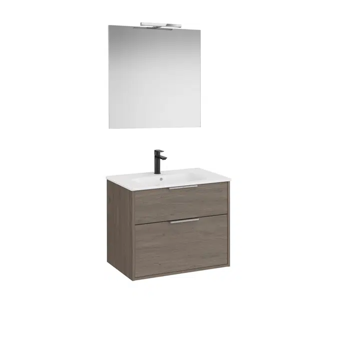 Optica Pack - Base unit with two drawers , ceramic basin, mirror and LED spotlight