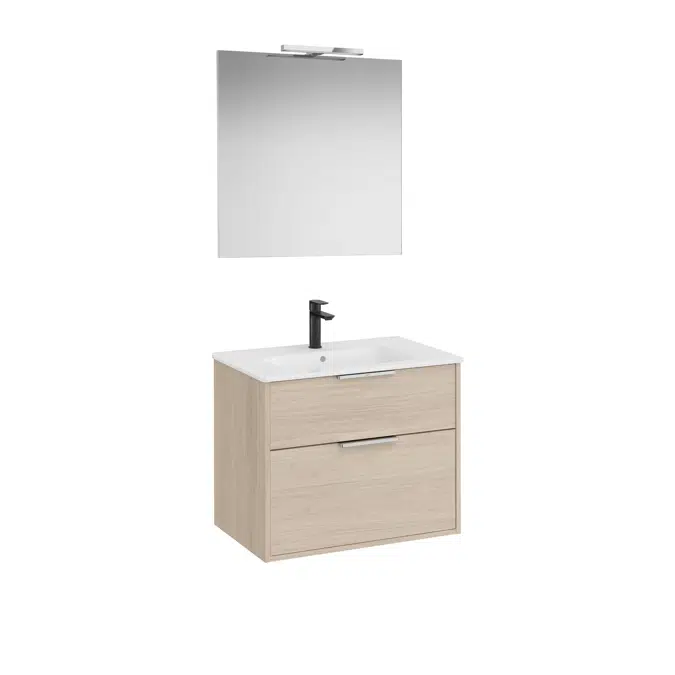 Optica Pack - Base unit with two drawers , ceramic basin, mirror and LED spotlight