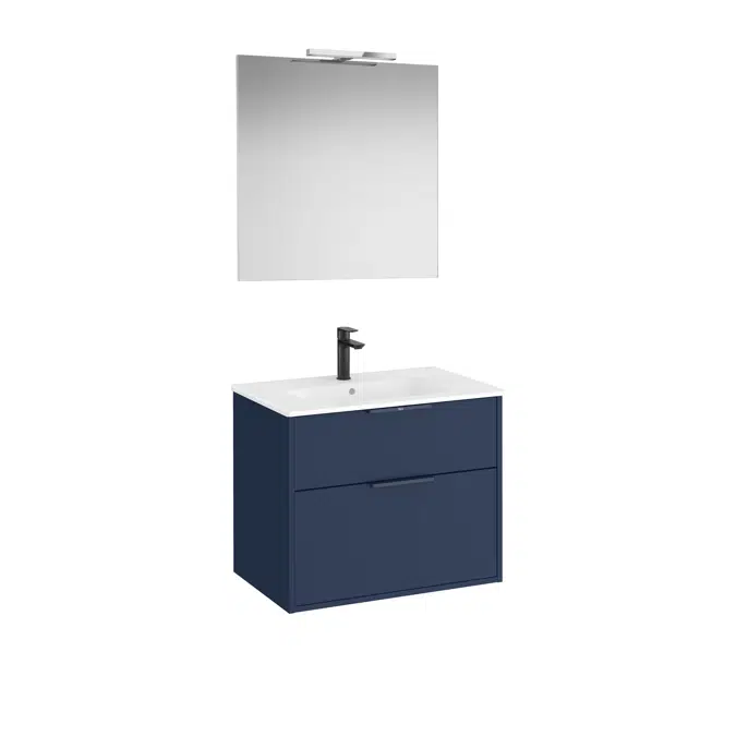 Optica Pack - Base unit with two drawers , ceramic basin, mirror and LED spotlight