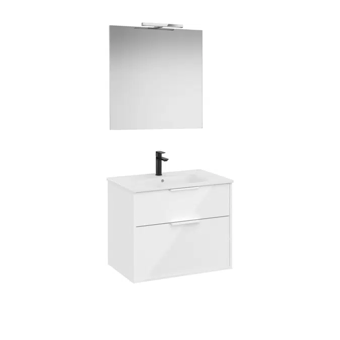 Optica Pack - Base unit with two drawers , ceramic basin, mirror and LED spotlight
