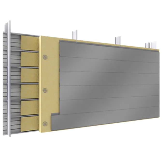 Doppelte Aussenfassade Stahl oder Aluminiumlamellen Verlegung H vollständige Platten Dämmung Abstandhalter